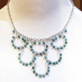 6-Loop, Hand-shaped, Bead-Wrapped, Wire Loop Necklace with Gemstones