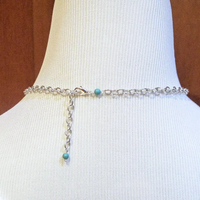 6-Loop, Hand-shaped, Bead-Wrapped, Wire Loop Necklace with Gemstones
