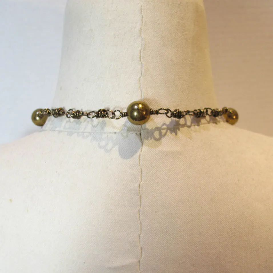 Antique Copper Bead & Wire-Wrapped Necklace