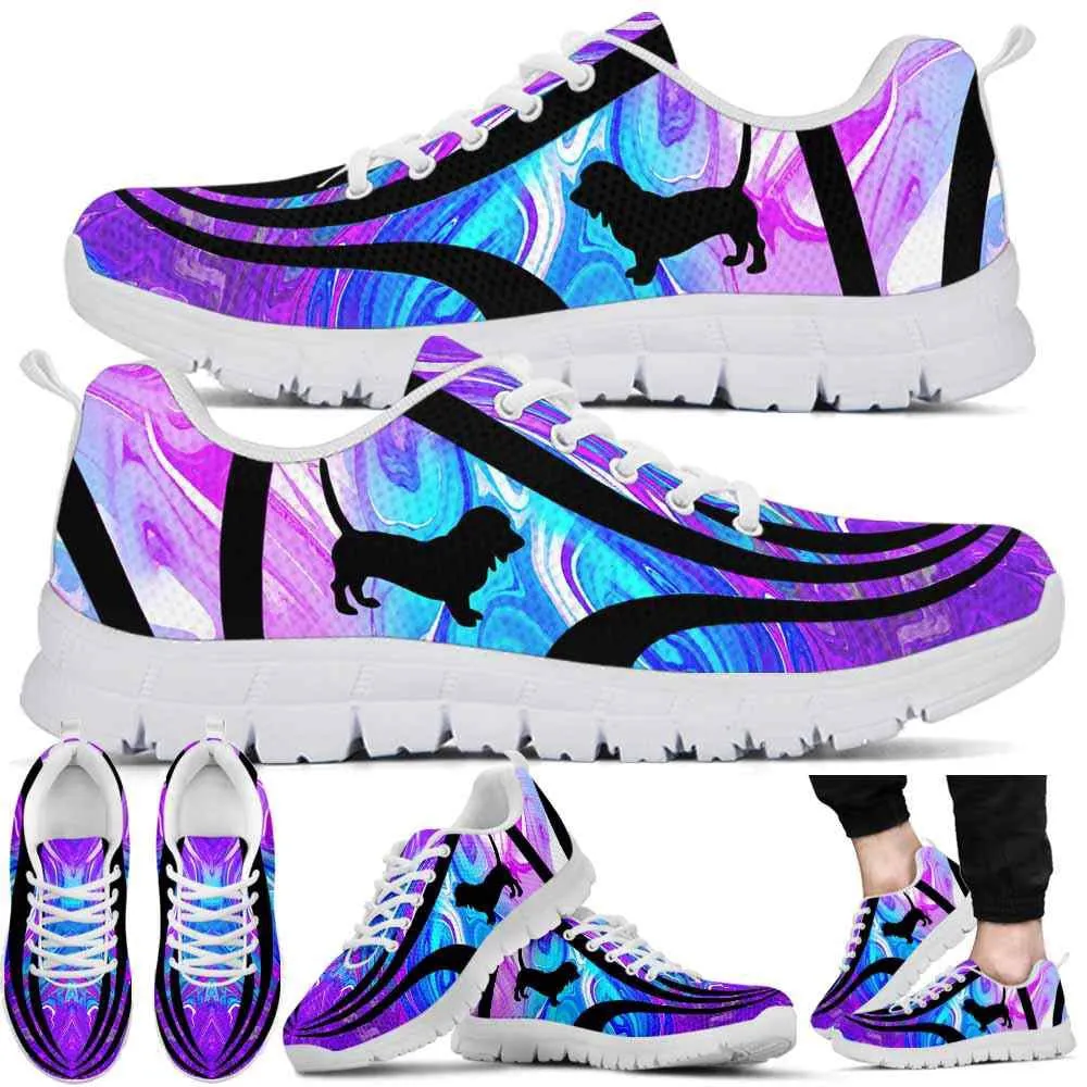 Basset Hound Sneaker, Basset Hound Dog Lovers Blue Purple Wave Sneakers Gym Running Shoes Gift Women Men, Basset Hound Shoes