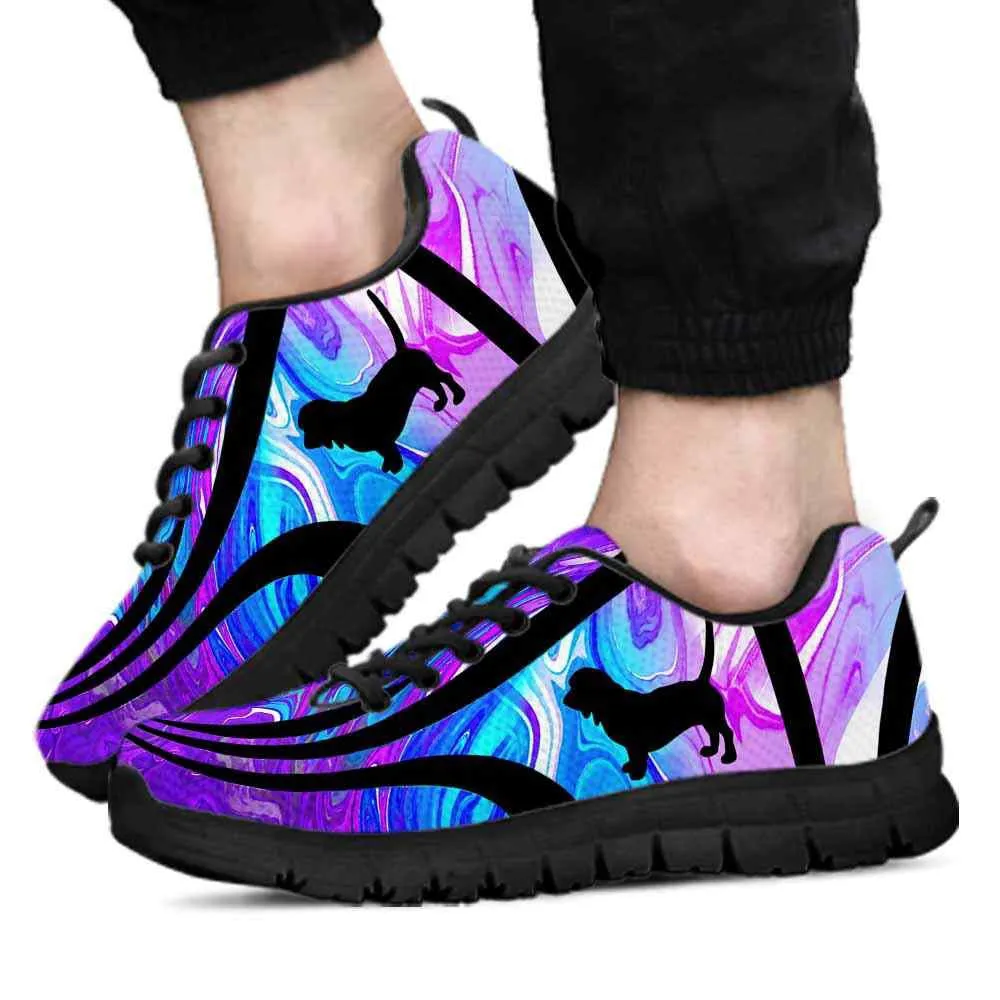 Basset Hound Sneaker, Basset Hound Dog Lovers Blue Purple Wave Sneakers Gym Running Shoes Gift Women Men, Basset Hound Shoes
