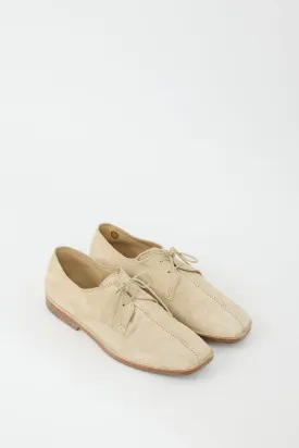 Beige Suede Flat Laced Derby