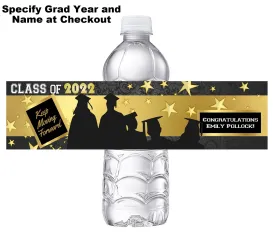 Black and Gold Graduation Party Favors Water Bottle Labels Wrappers Supplies Personalized Unique ideas decor