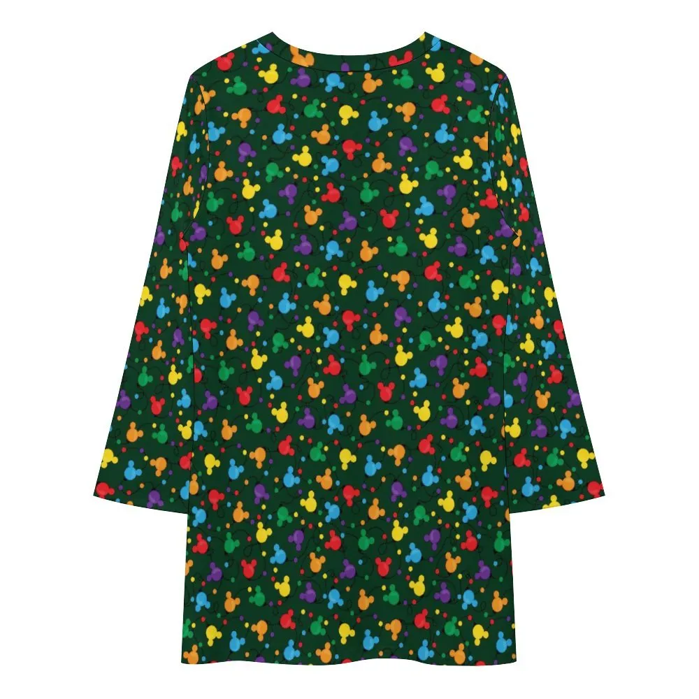 Christmas Lights Long Sleeve Patchwork T-shirt Dress