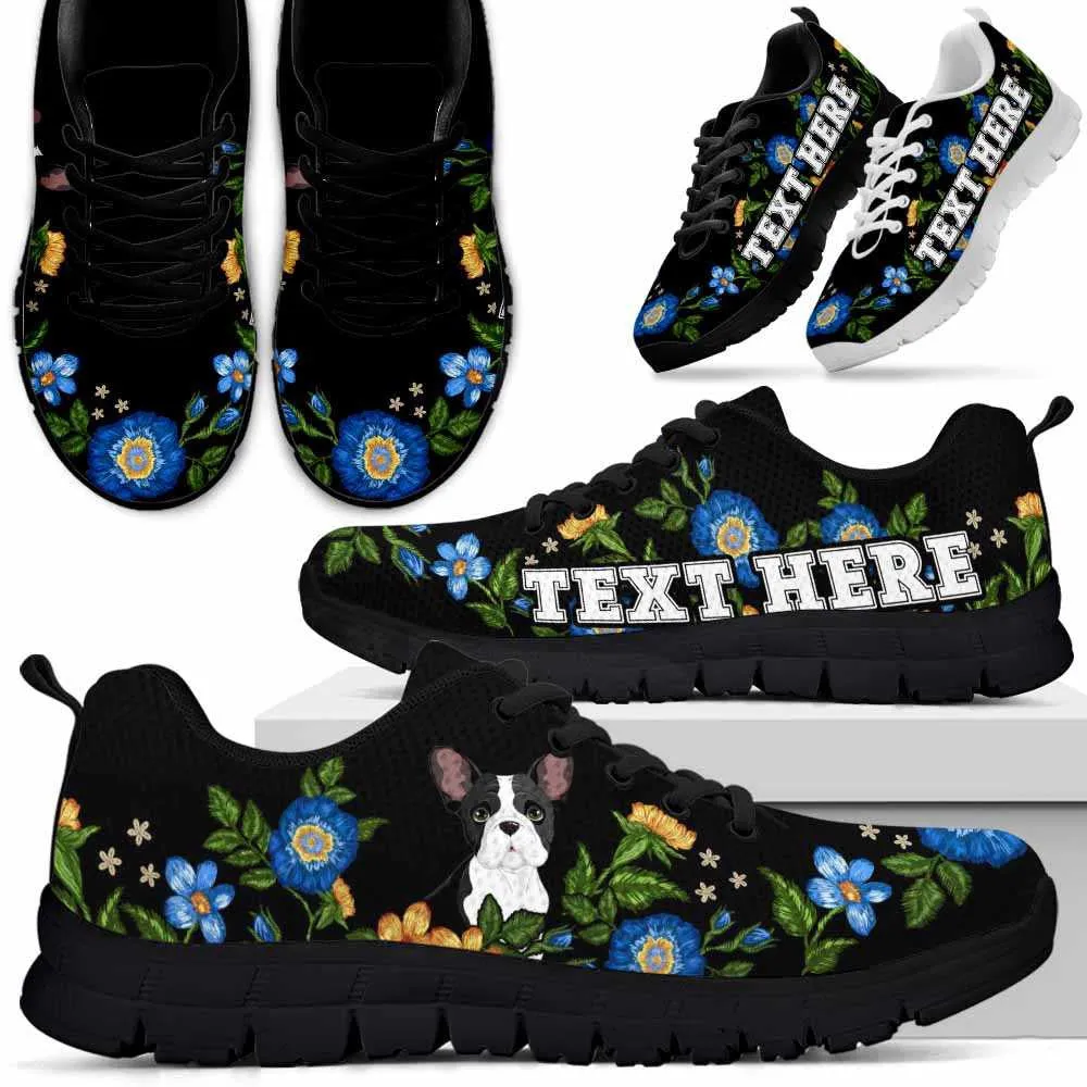 Custom Name Frenchie Sneaker, Frenchie Colorful Floral Flower Dog Lovers Sneakers Gym Running Shoes, Best Running Shoes