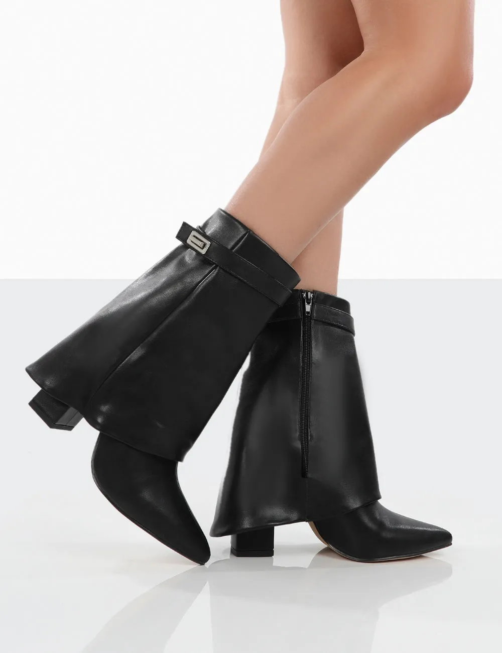 Fyre Black Pointed Toe Block Heeled Ankle Boots