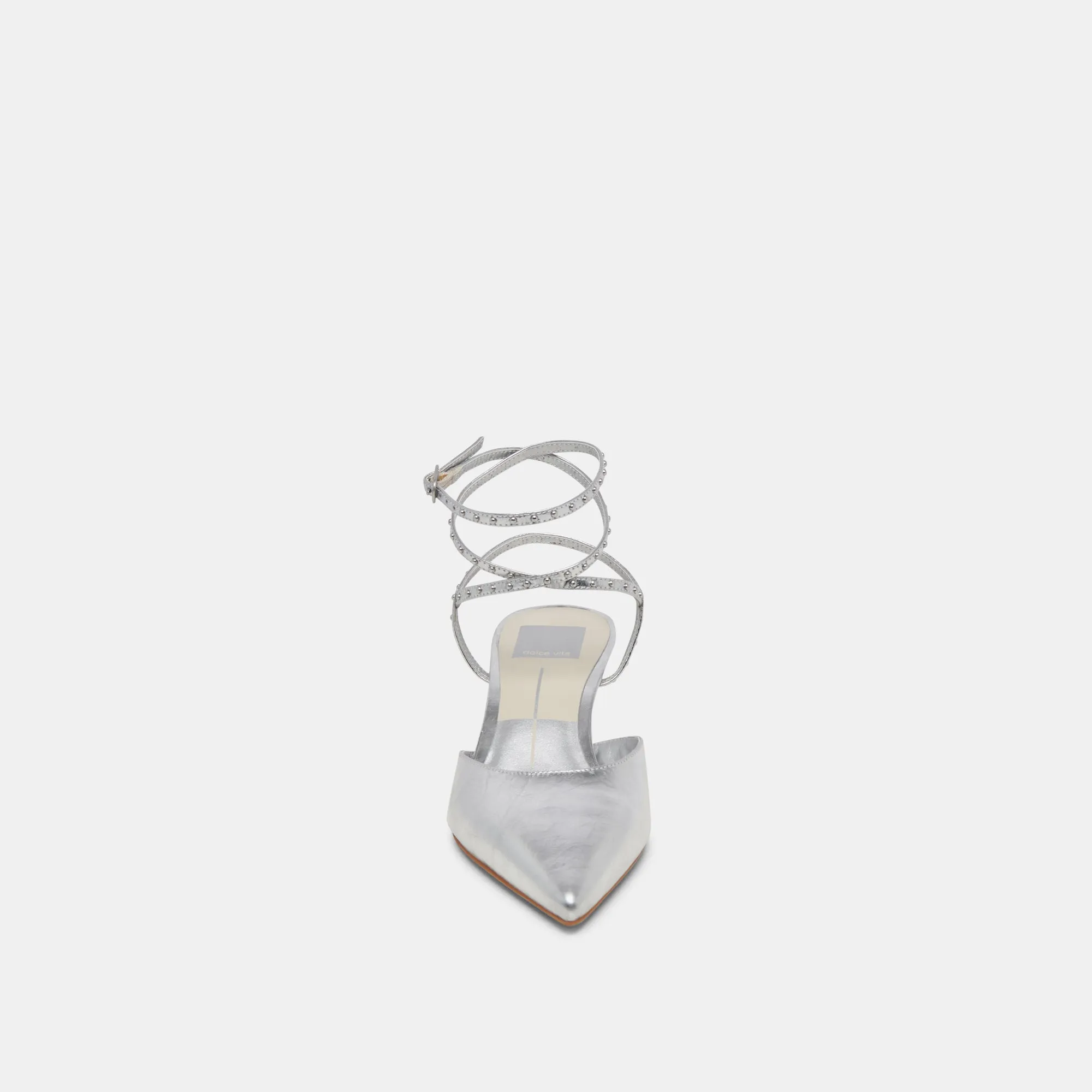 LOKLYN STUD HEELS SILVER CRINKLE PATENT