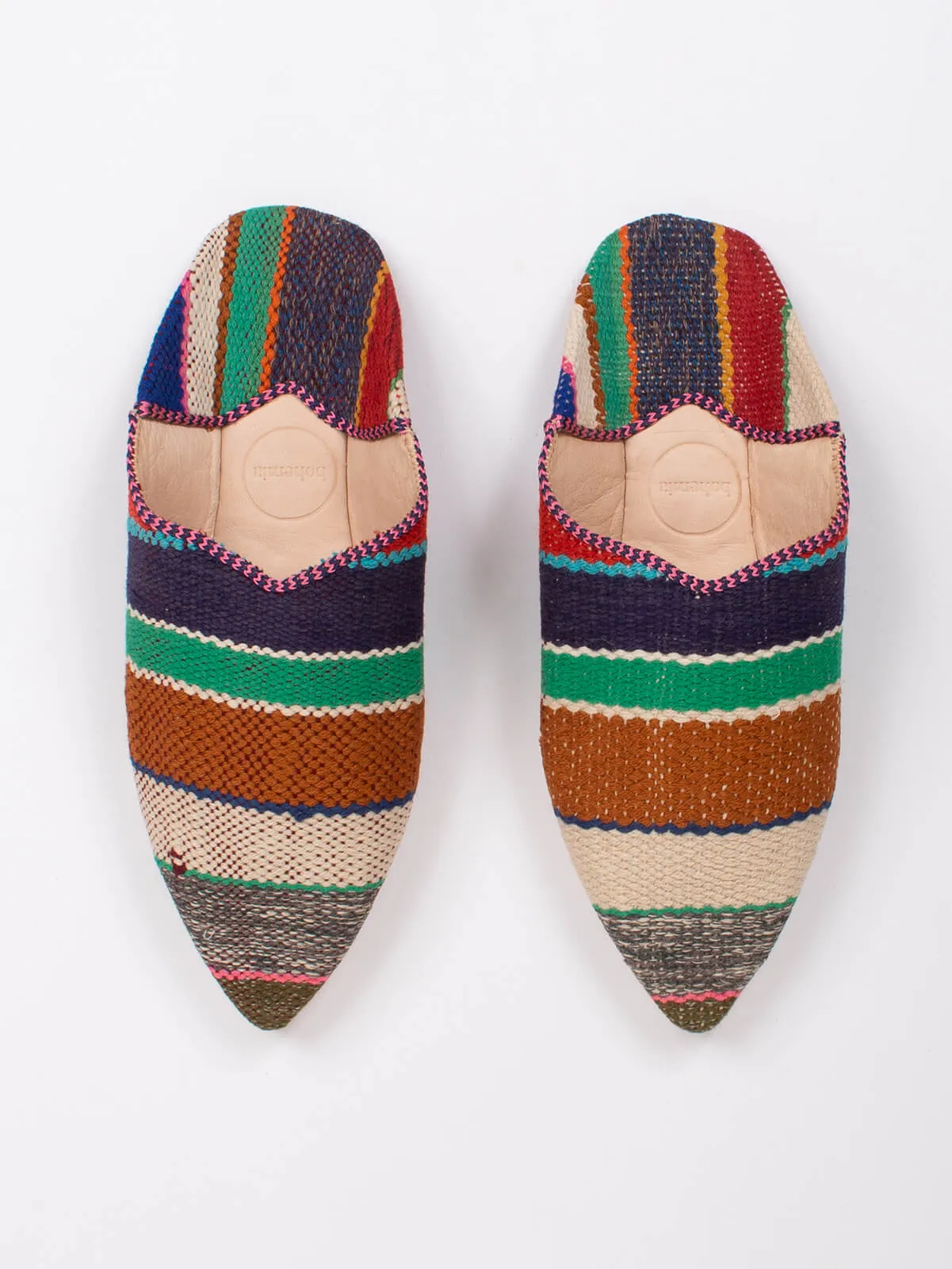Moroccan Boujad Pointed Babouche Slippers, Merzouga Stripe