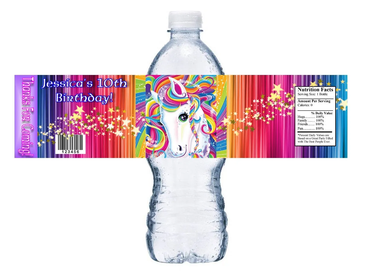 Party Favors Rainbow Unicorn Birthday Water Bottle Labels Wrappers Supplies Personalized ideas decor