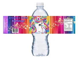 Party Favors Rainbow Unicorn Birthday Water Bottle Labels Wrappers Supplies Personalized ideas decor