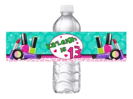 Party Favors Spa Salon Makeup Fashion Nail Polish Makeover Birthday Water Bottle Labels Wrappers Supplies Personalized