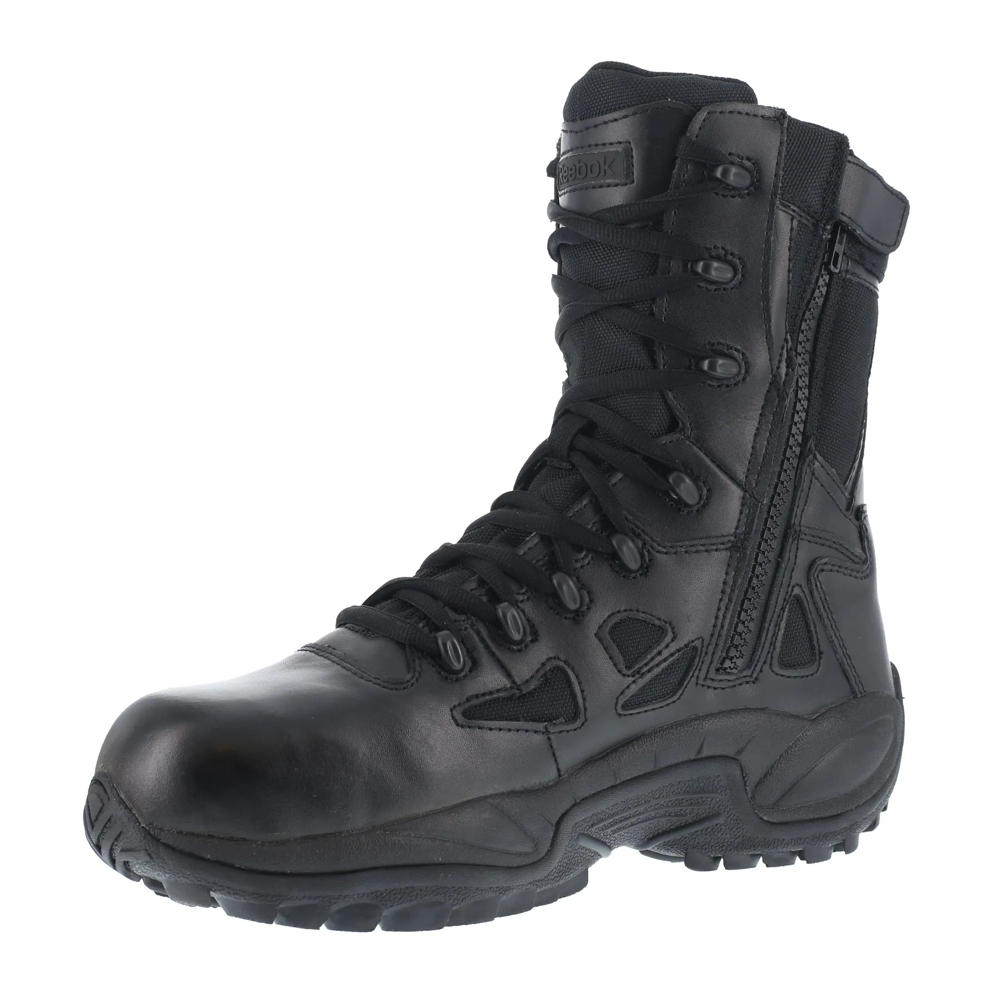 Reebok Womens Black Leather Work Boots Rapid Response Zip 8in