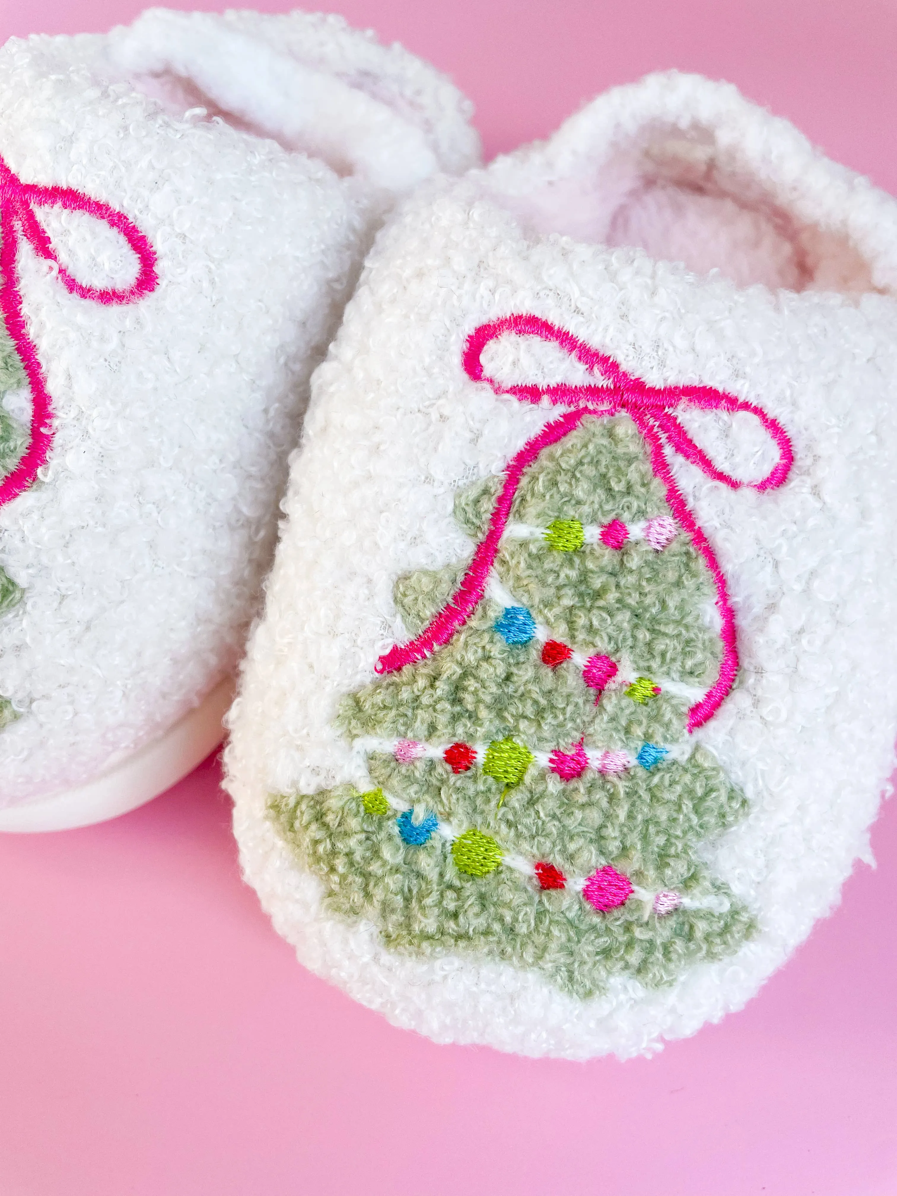 Rock Paper Scissors - Toddler/Kids Pink Bow Christmas Tree Slippers: Medium