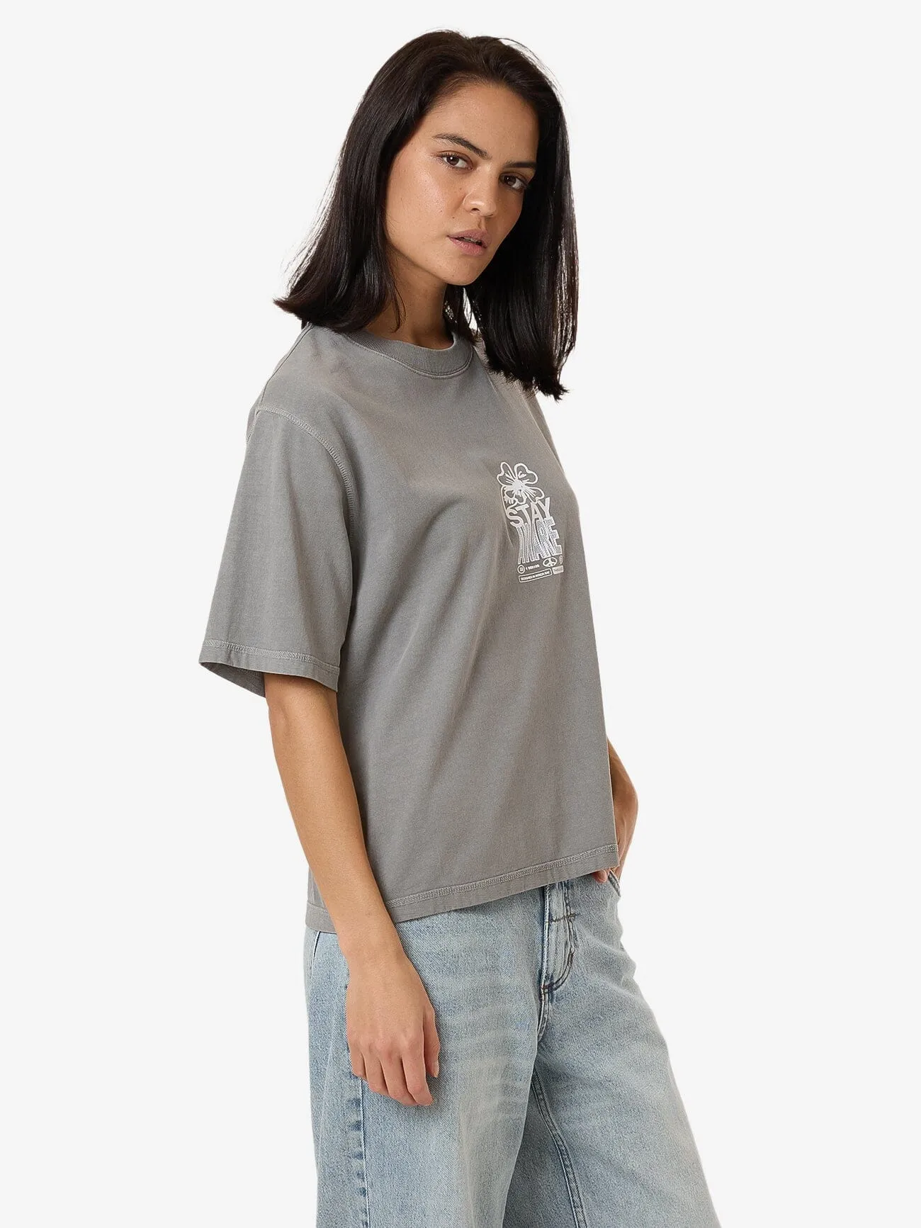 Stay Aware Square Tee - Washed Grey