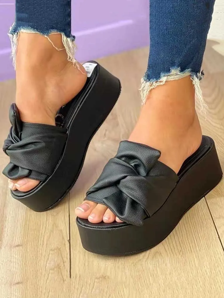 Toleet Round Toe Bow Platform Sandals