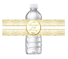 White and Gold Leopard Print Glitter Party Favors Birthday Water Bottle Labels Wrappers Supplies Personalized ideas decor Unique