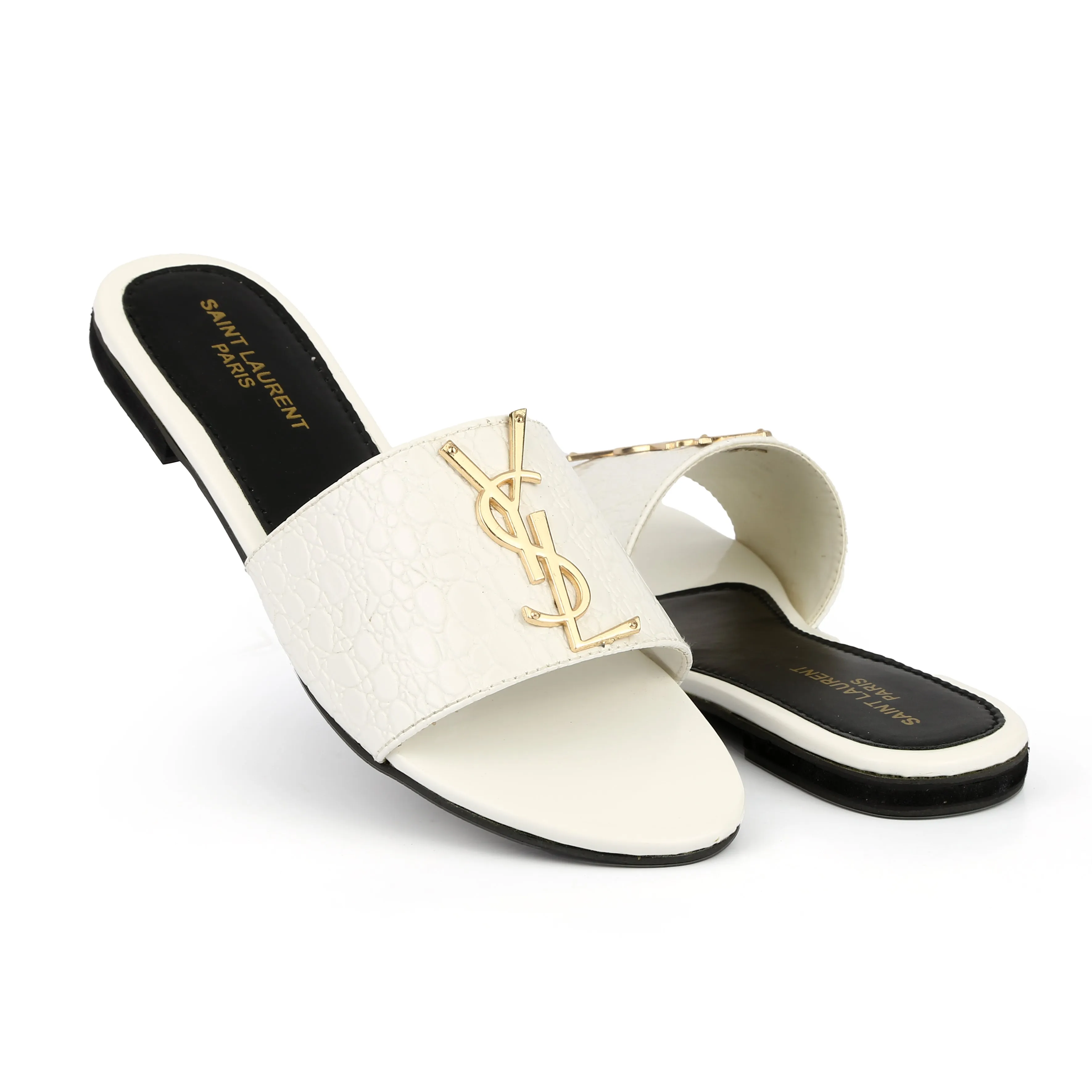 YSL CROCODILE FLAT (WHITE)