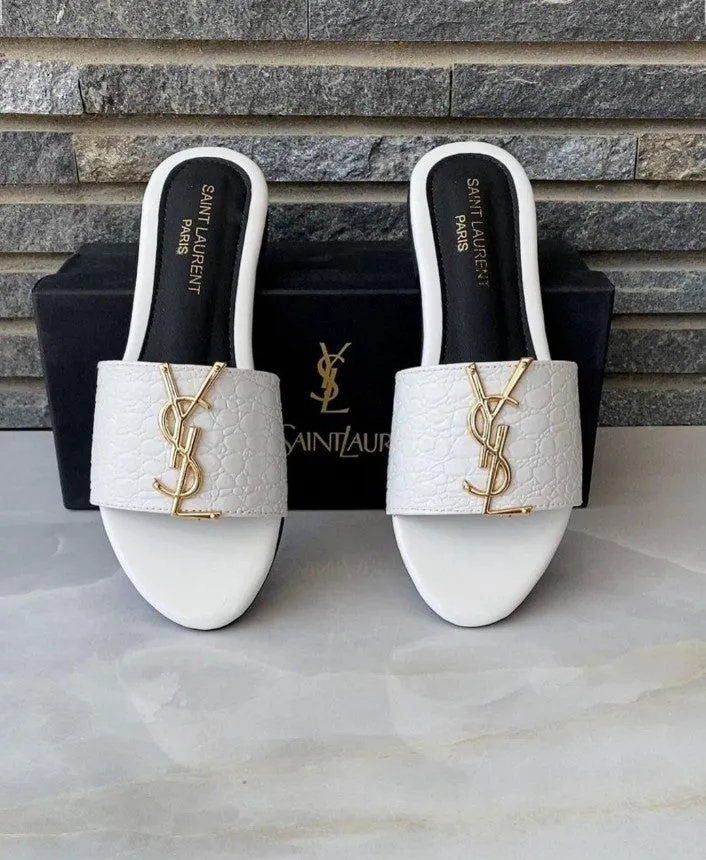 YSL CROCODILE FLAT (WHITE)