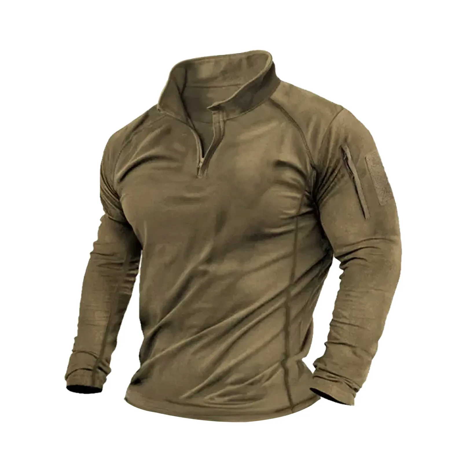 ZIPPER POCKET RAGLAN LONG SLEEVE STAND COLLAR SHIRT