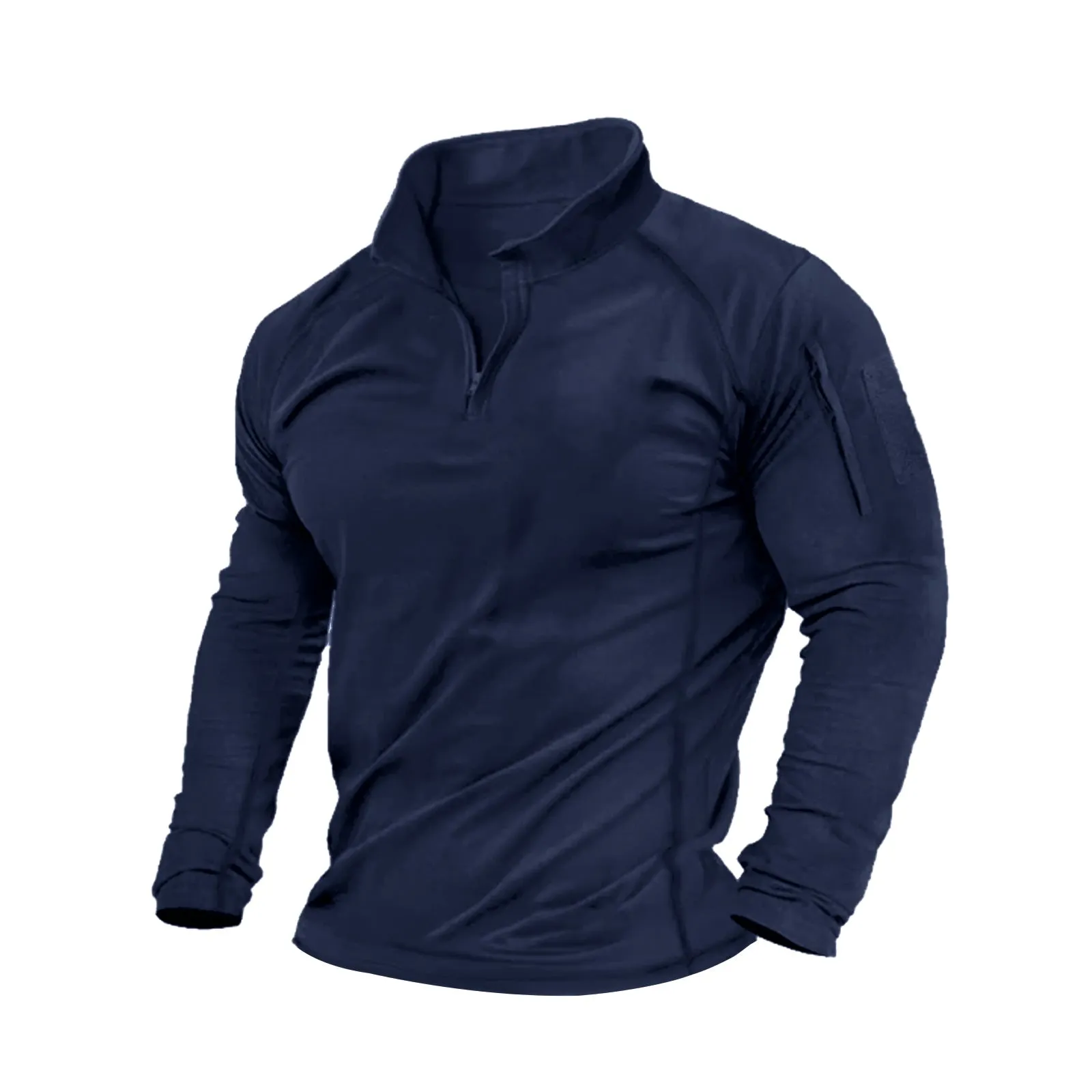 ZIPPER POCKET RAGLAN LONG SLEEVE STAND COLLAR SHIRT